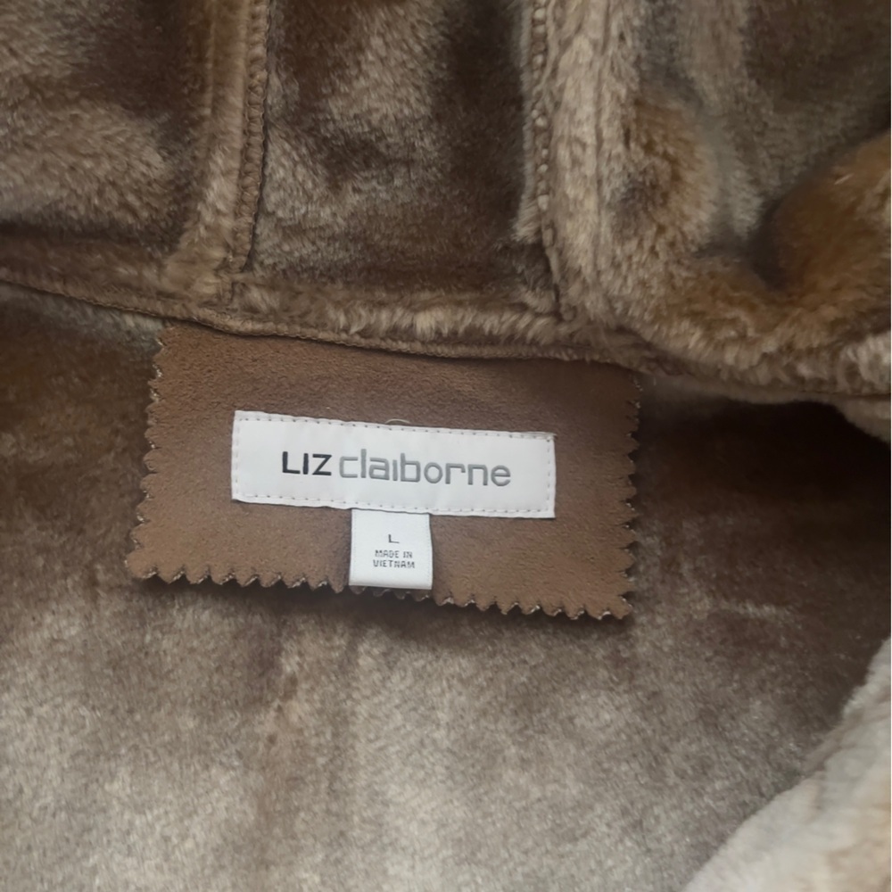 Liz Claiborne Women’s Faux Fur Faux Suede Brown Toggle Jacket Coat  Sz L - Picture 3 of 12